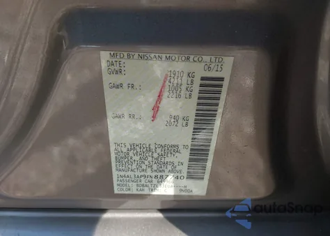 2015 Nissan Altima 2.5 Sl из США, поврежденный, VIN 1N4AL3AP9FN887740